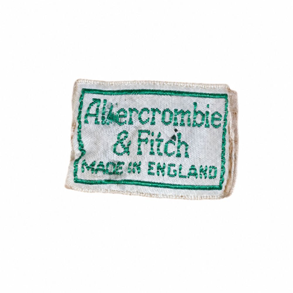 Abercrombie and Fitch Reliable Outdoor Goods、100パーセントCotton、Made in Northern Mariana Islands U.S.A.のタグ