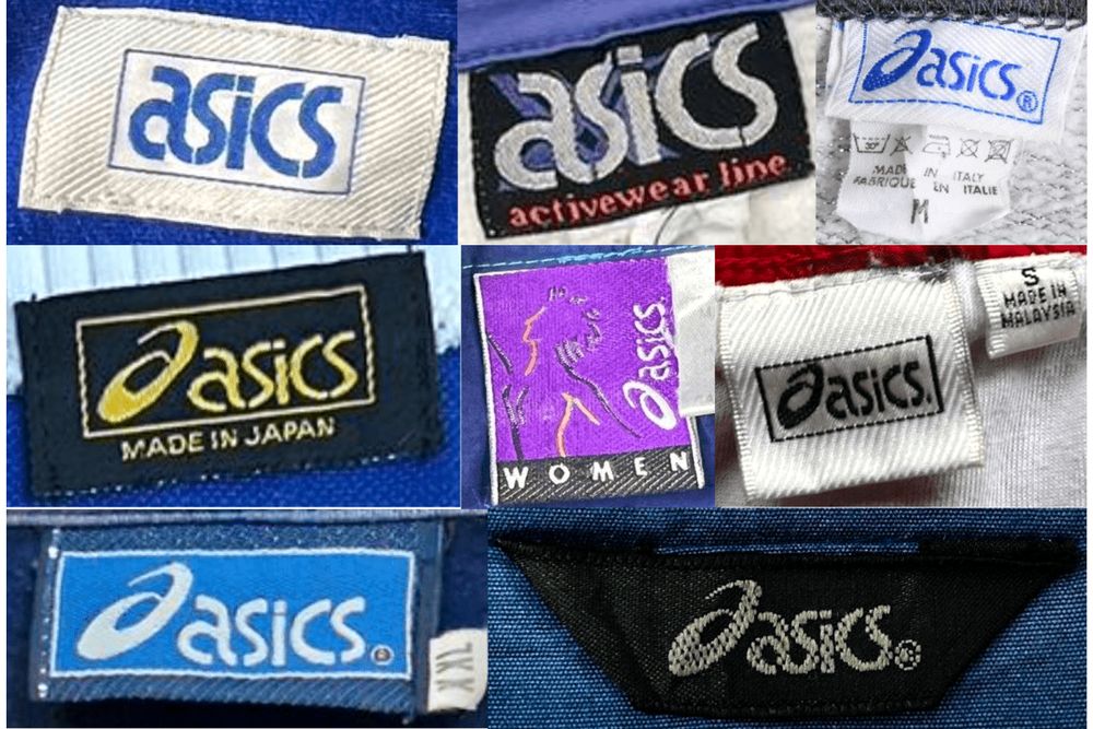 ASICSの実物タグ資料、別仕様の織りネーム。縫い付け方にも注目する