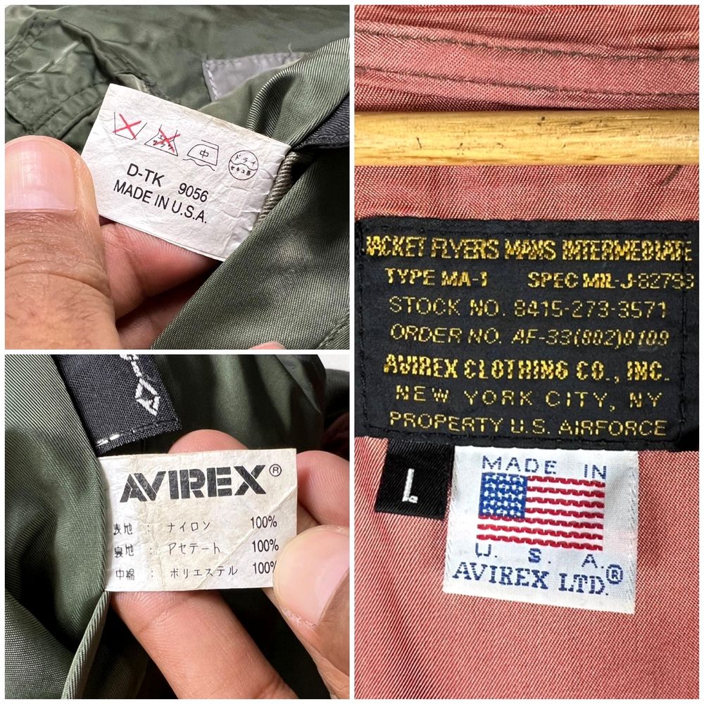 Avirexの実物タグ資料、色の違うボディに付く同ブランドのタグ
