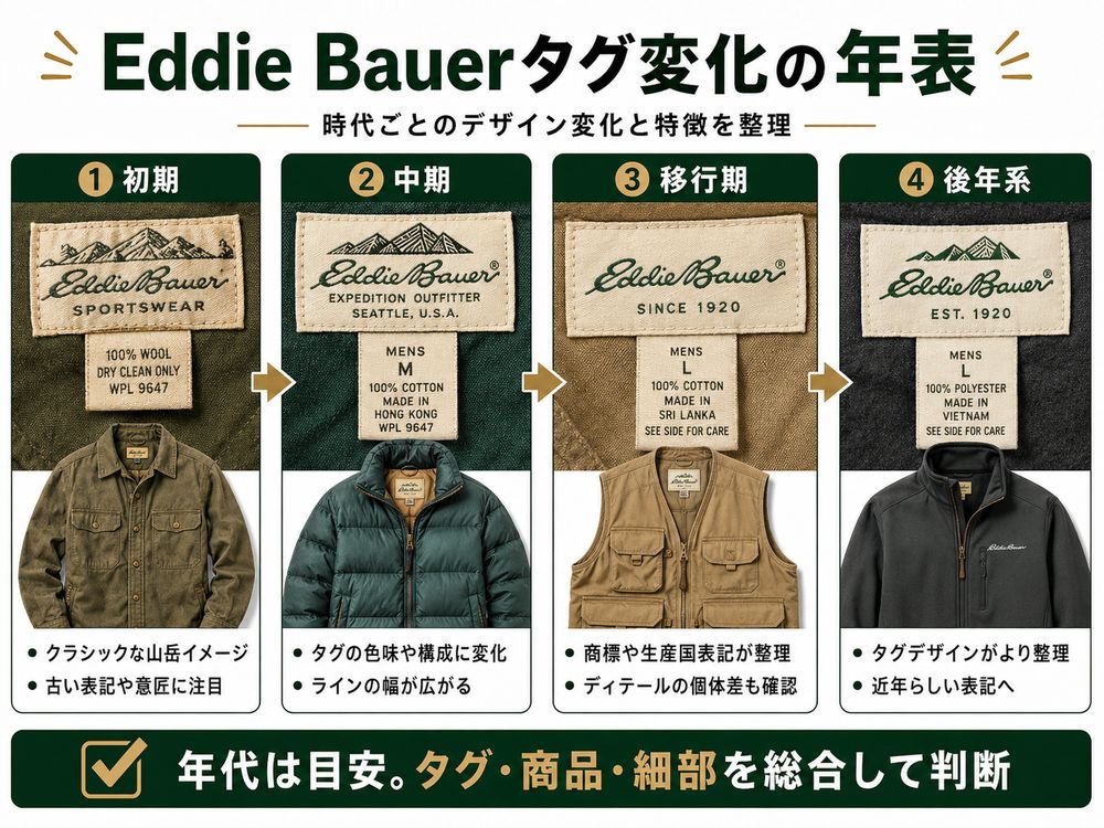 Eddie Bauerタグ年代判別解説画像