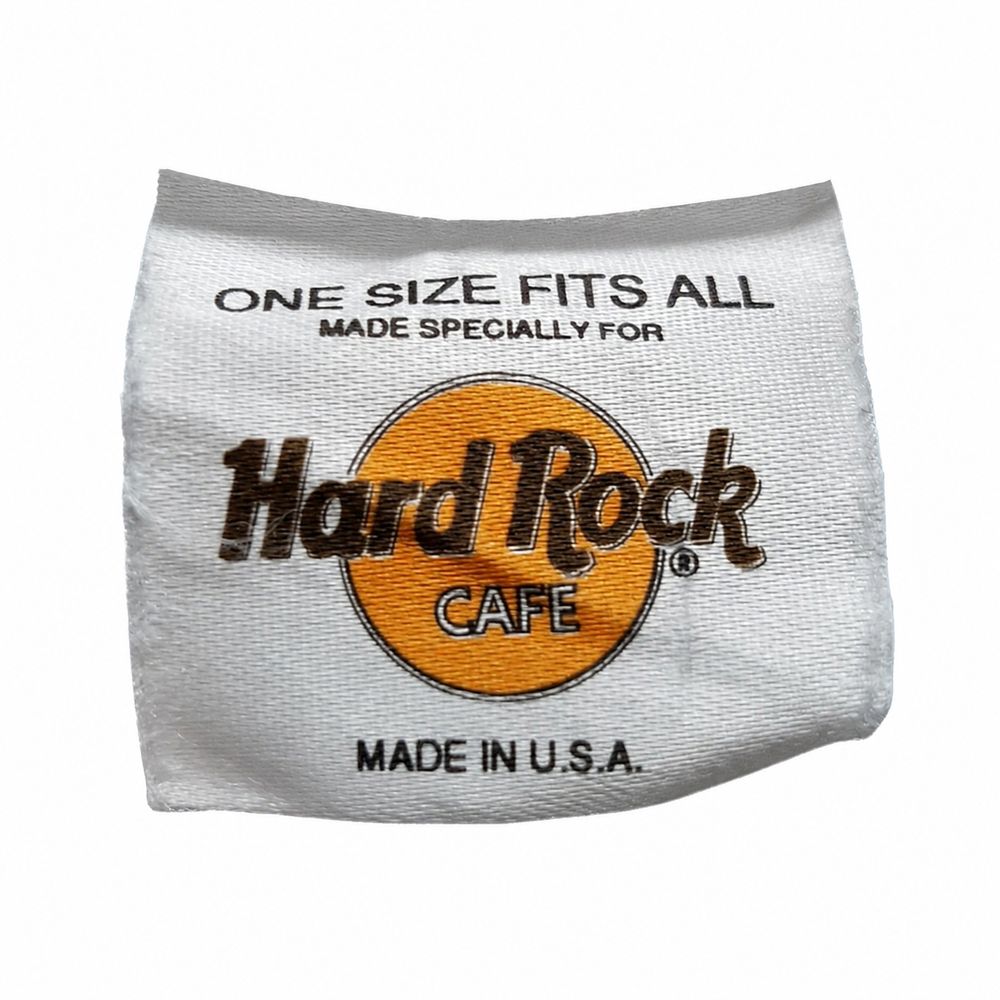 ONE SIZE FITS ALL MADE SPECIALLY FOR Hard Rock CAFE MADE IN U.S.A.表示のタグ