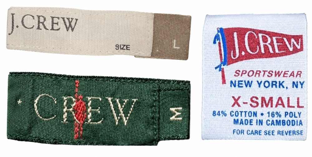 J.CREW SIZE L、J.CREW、J.CREW SPORTSWEARの複数タグと素材、生産国表示