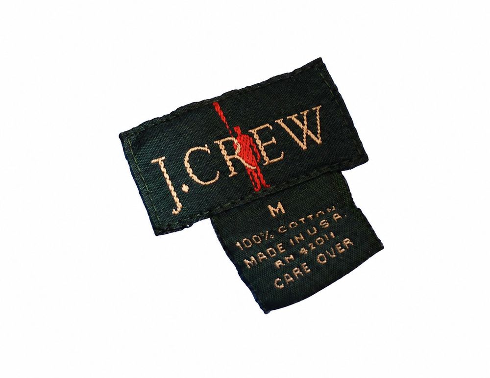 QUALITY WOVEN SHIRTS TAILORED BY J.CREW、100パーセントCOTTON、MADE IN MAURITIUSのタグ