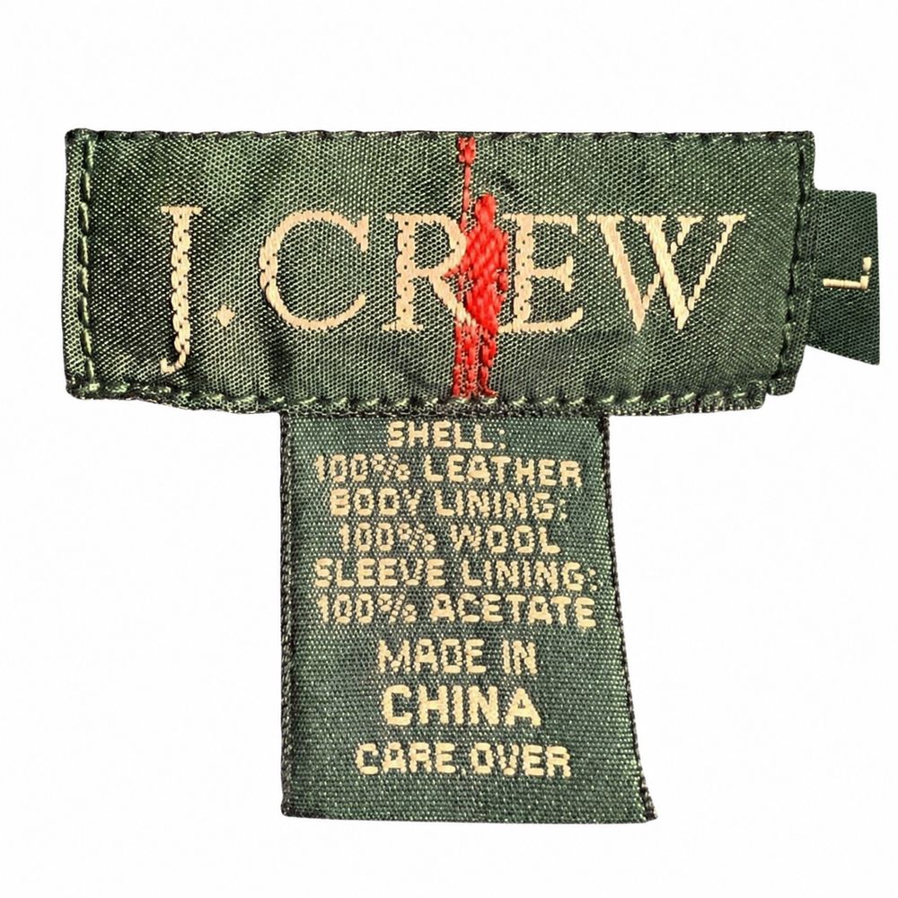 J.CREWのレザーアウタータグと表地、裏地、袖裏、MADE IN CHINAの表示