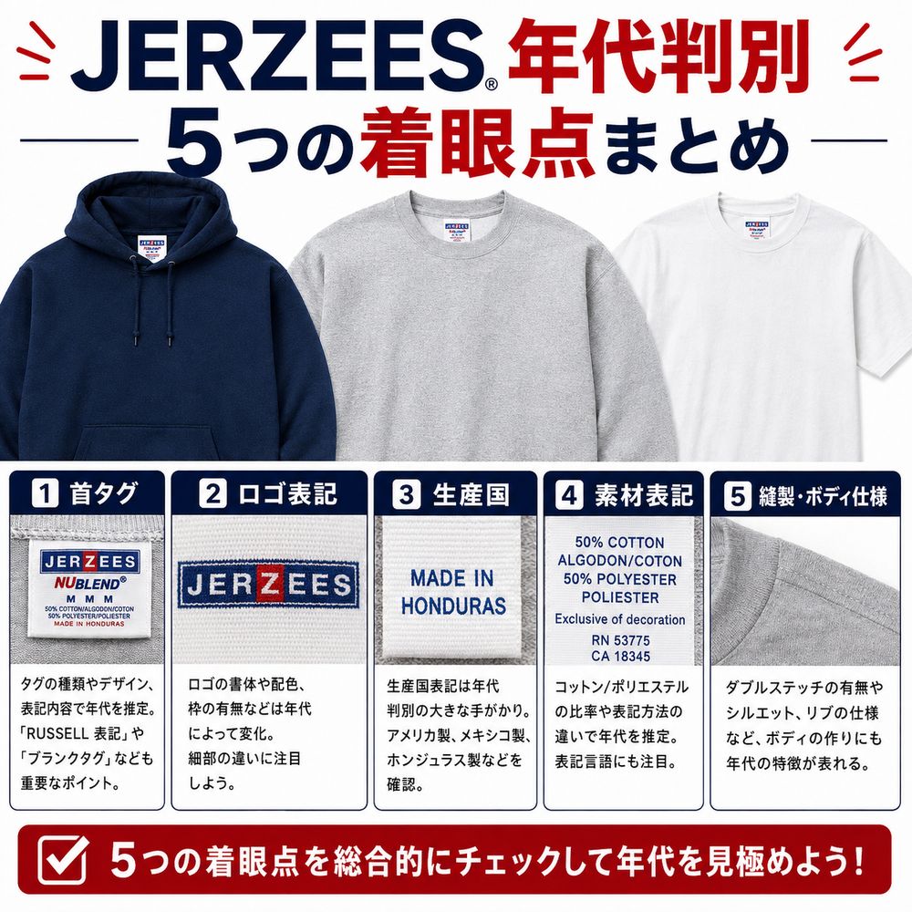 Jerzees年代判別5つの着眼点まとめ
