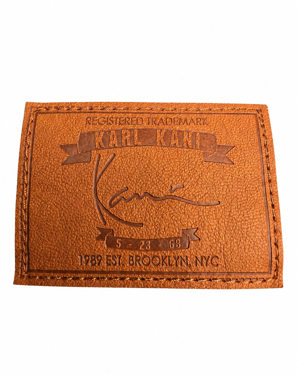 Karl KaniのRegistered Trademark、5-23-68、1989 Est. Brooklyn NYCがあるデニムパッチ