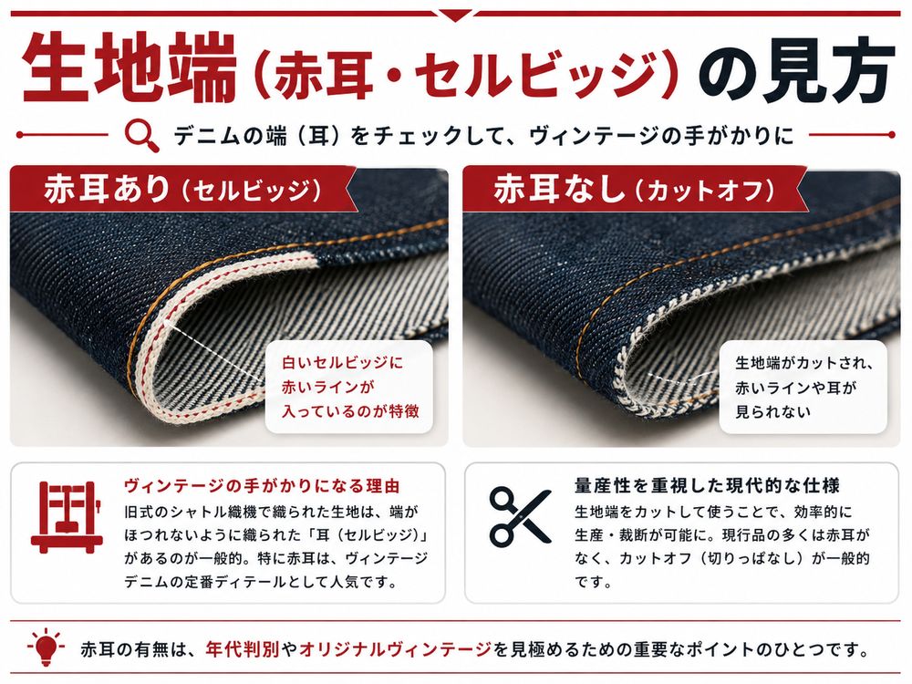 Levi's赤耳セルビッジの見方図解