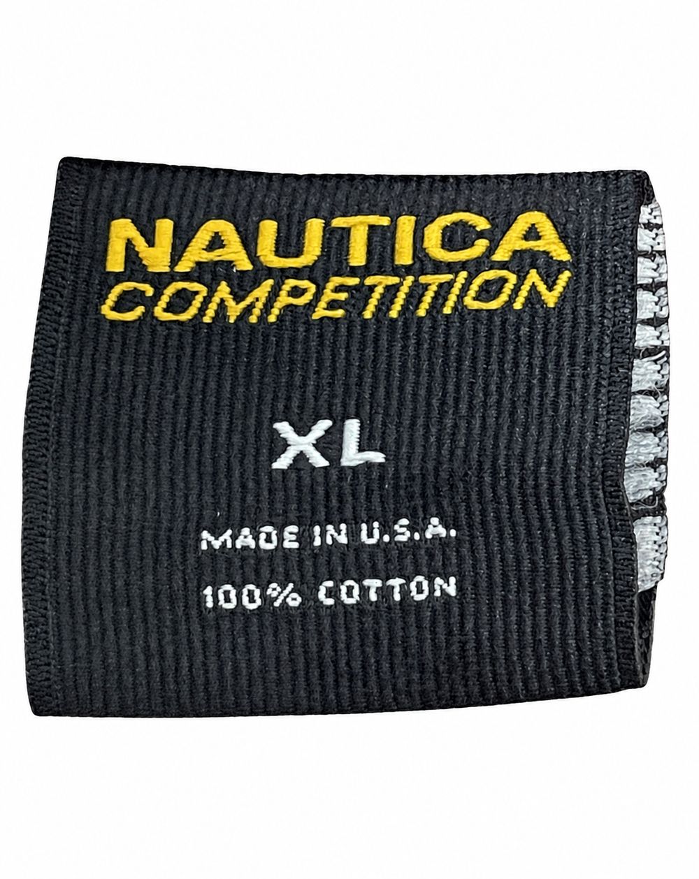 NAUTICA COMPETITIONの黒いタグとXL、Made in U.S.A.、100パーセントコットン表示