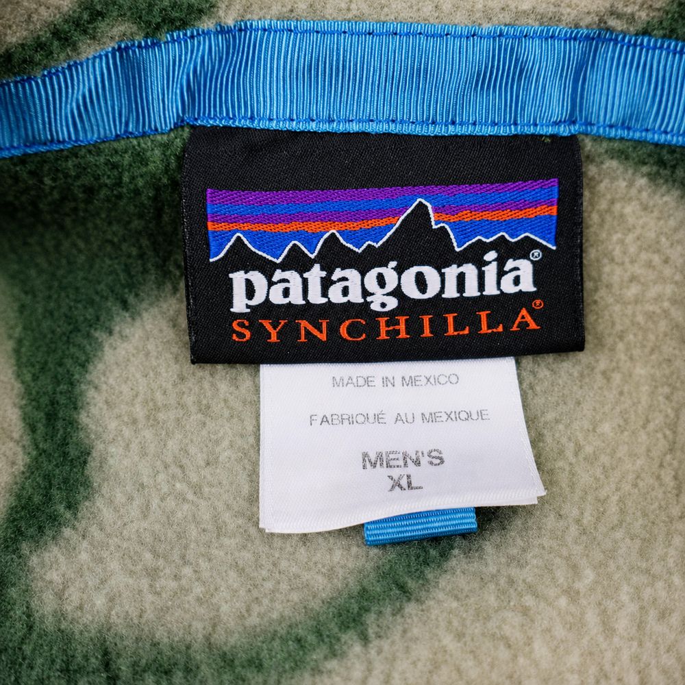 Patagonia Synchillaの実物タグ資料、競技・用途を示す補助表示があるタグ