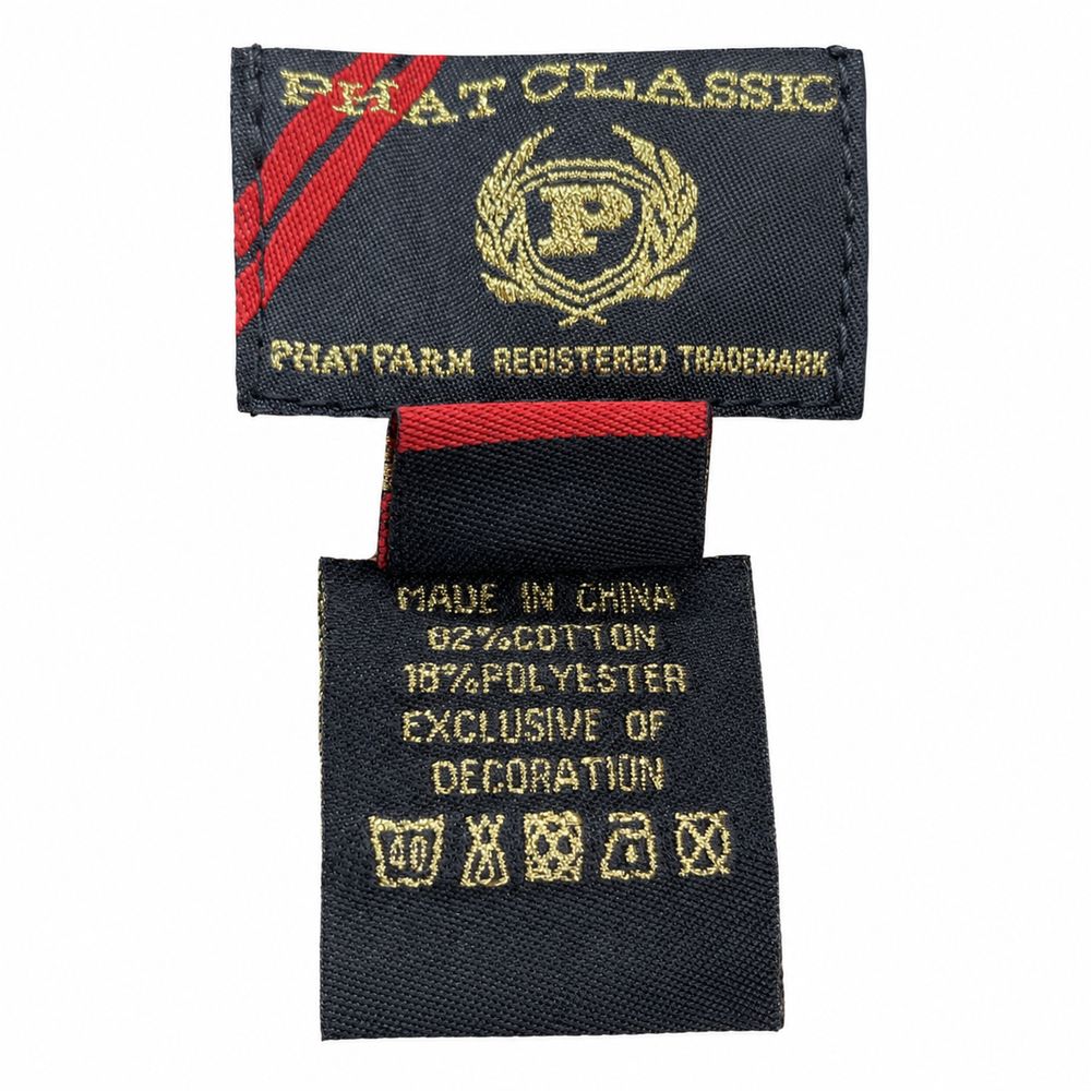 Trade Mark、Phat Farm、New York、XXL、Made in U.S.A.の首元タグ