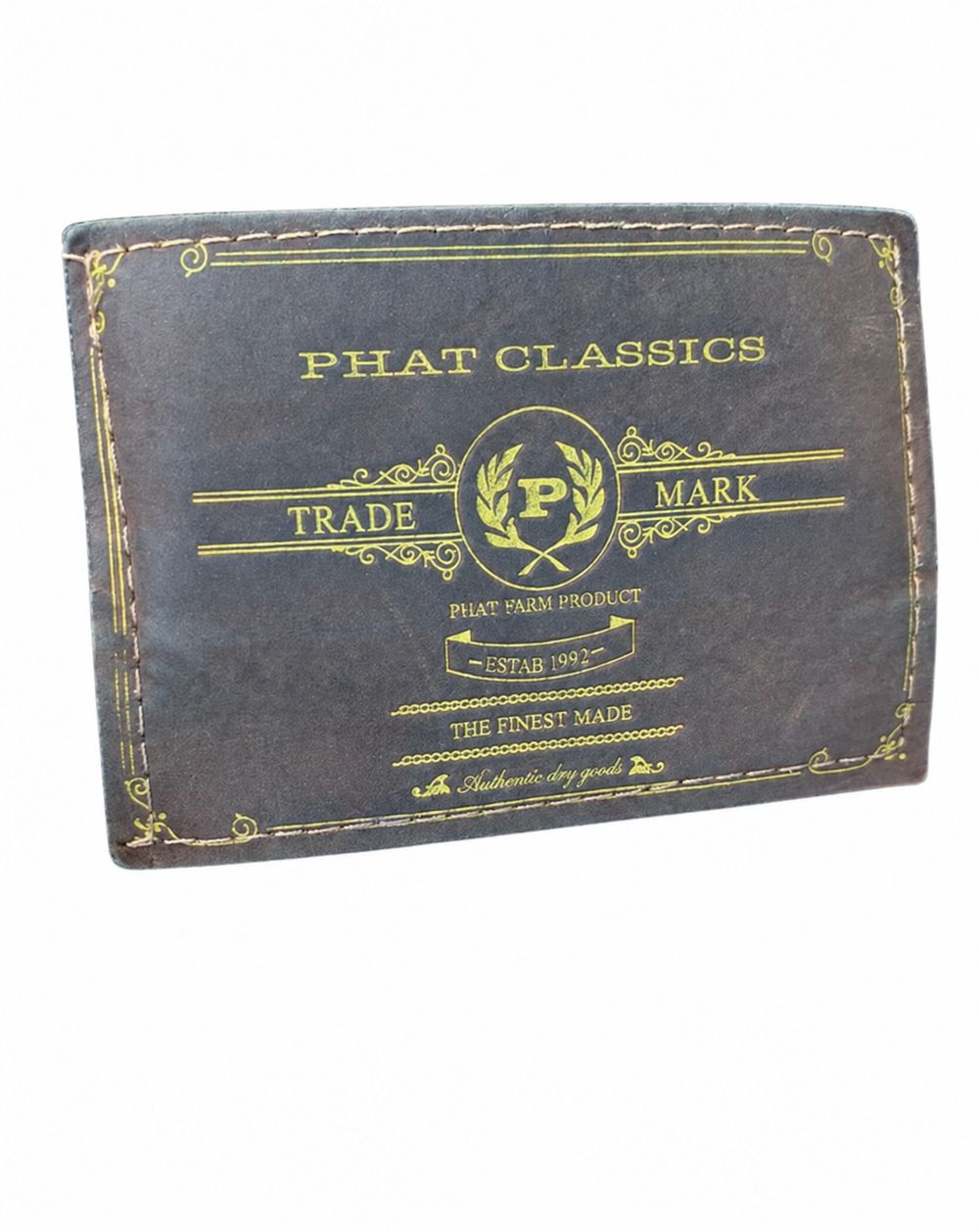 Phat Farm、The Famous and Distinctive Phat Farm Denim Co.、Waist36、Inseam34、Made in Hong Kong、RN99577のデニムタグ