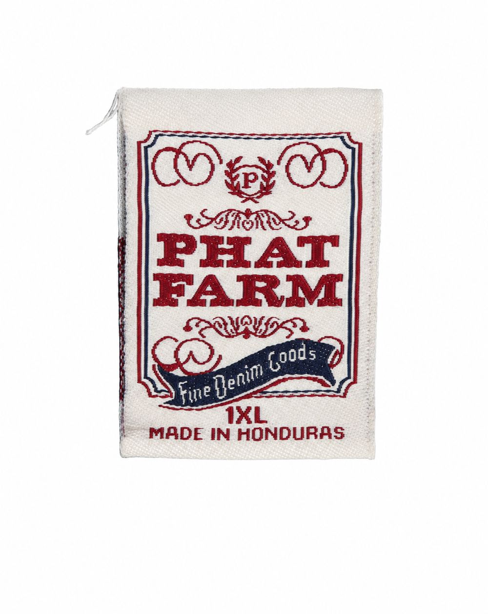 Phat Classics、Made in China、82パーセントCotton、18パーセントPolyester、Exclusive of Decorationのケアタグ