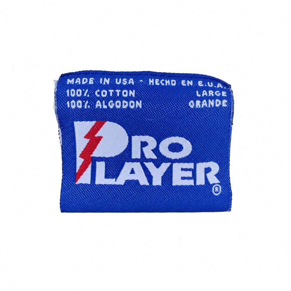 Pro Playerの赤い稲妻ロゴ、Made in USA、100パーセントCotton、Largeのタグ