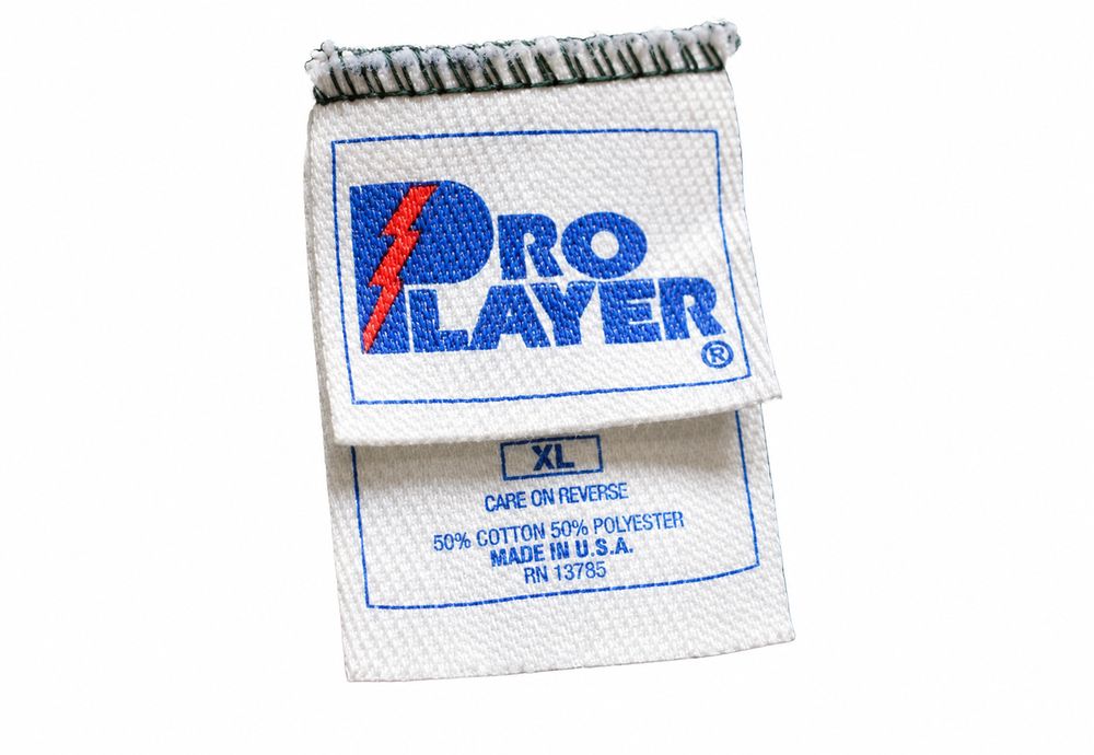 Pro Player、XL、50パーセントCotton、50パーセントPolyester、Made in U.S.A.、RN13765のグリーンタグ