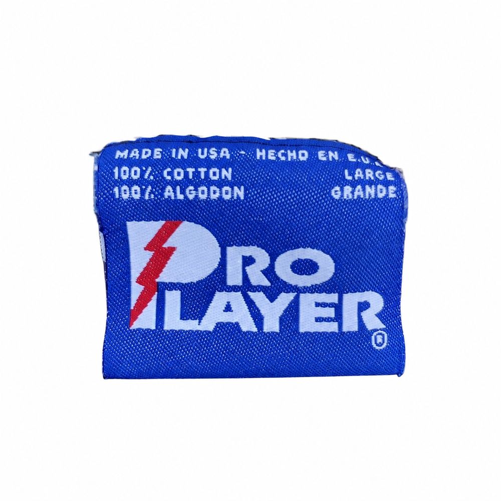 Pro Player、14 16、Care on Reverse、50パーセントCotton、50パーセントPolyester、Made in U.S.A.、RN13765のタグ