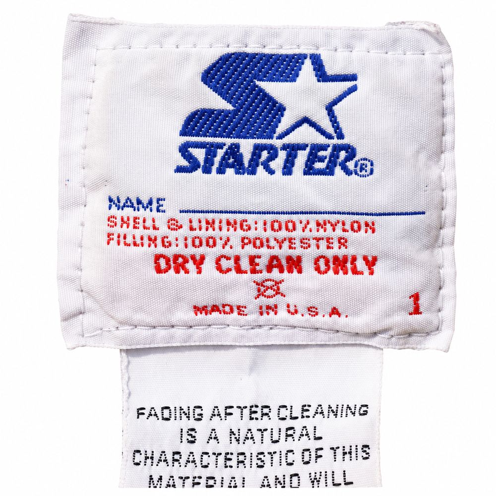 Starter星ロゴ、L42 44、100パーセントPolyester、Made in Kenya、WPL12058のジャージタグ