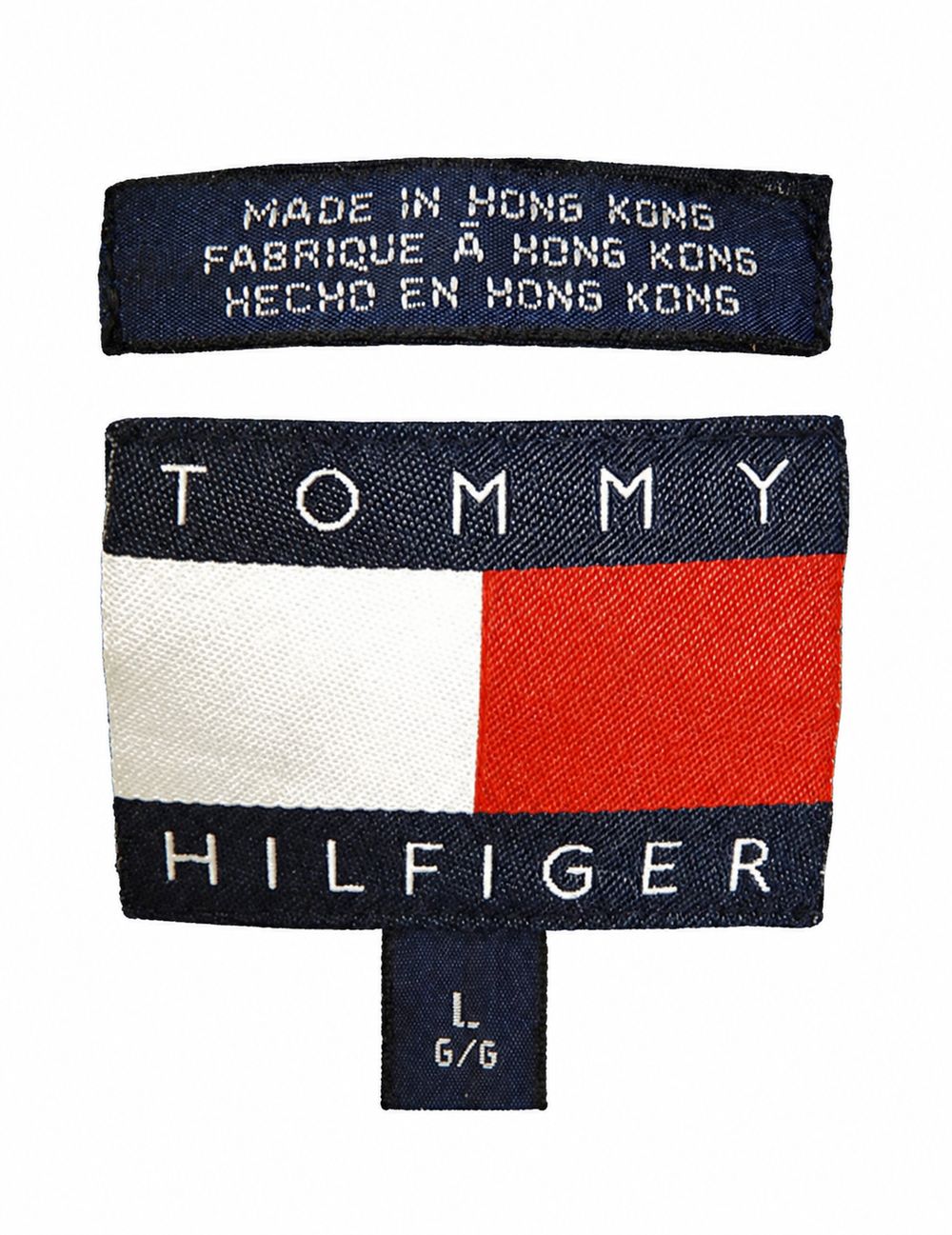 Tommy JeansのタグとMade in U.S.A.、80パーセントコットン20パーセントポリエステル表示